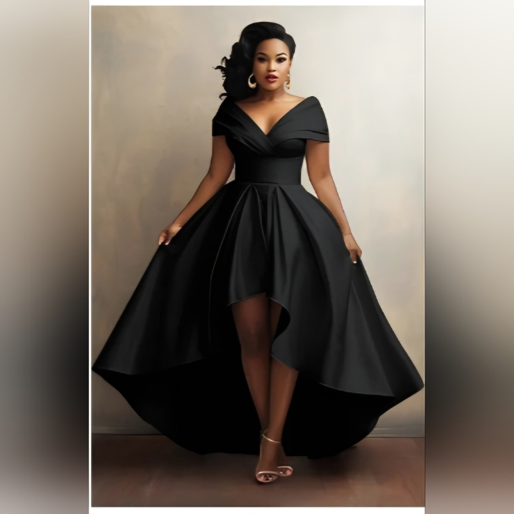 Elegant Black High-Low Satin Midi Dress